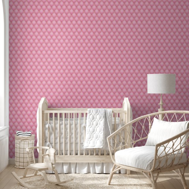 Light Pink Gold Diamond Tufted Wallpaper (Kids)