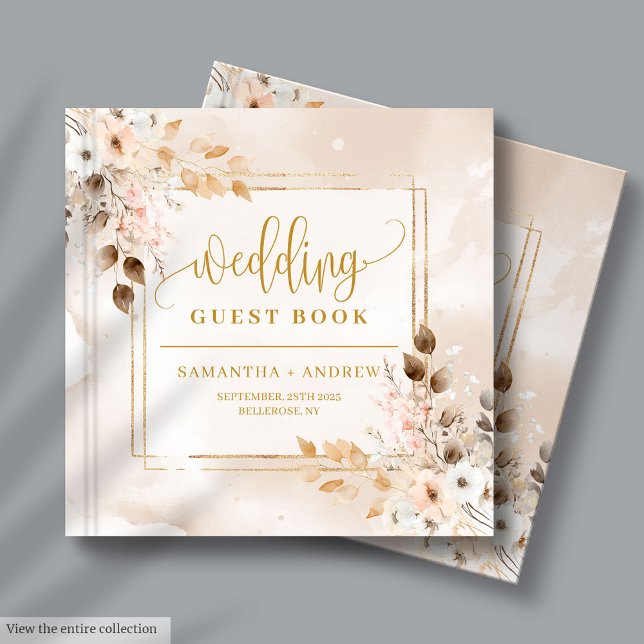 Light Pink & Gold Frame Autumn Wedding Guest Book (Light Pink & Gold Frame Autumn Wedding Guest Book)