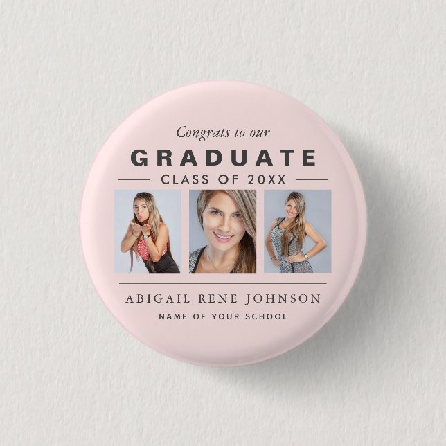 Light Pink Graduation Photo Collage Custom 3 Cm Round Badge (Front)