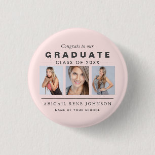 Light Pink Graduation Photo Collage Custom 3 Cm Round Badge