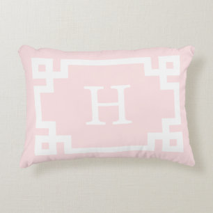 Light Pink Greek Key Frame #2 Initial Monogram Decorative Cushion