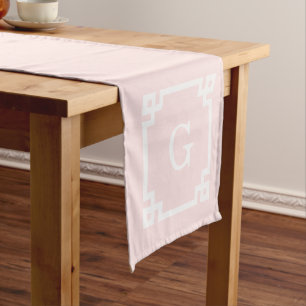 Light Pink Greek Key Frame #2 Initial Monogram Short Table Runner