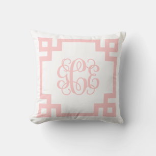 Light Pink Greek Key Script Monogram GCE Cushion