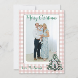 Light Pink & Green Gingham Grandmillenial Photo Holiday Card