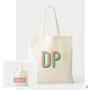Light Pink + Green Monogram Bridesmaid Tote Bag