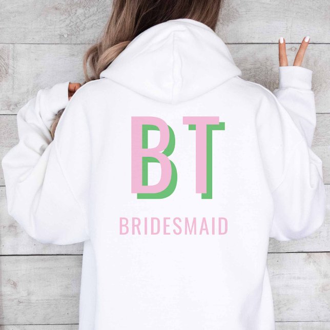 Light Pink + Green Monogram Wedding Party Hoodie (Light Pink + Green Monogram Hoodie)