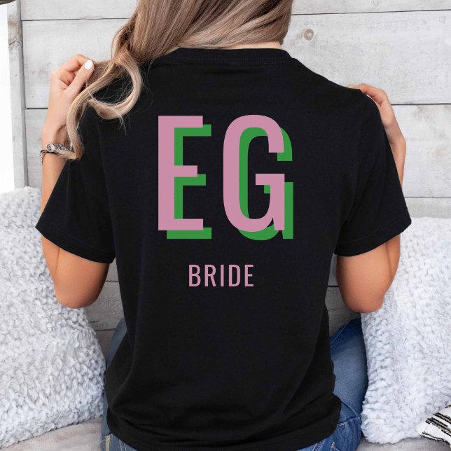 Light Pink + Green Monogram Wedding Party   T-Shirt (Light Pink + Green Monogram Tshirt )