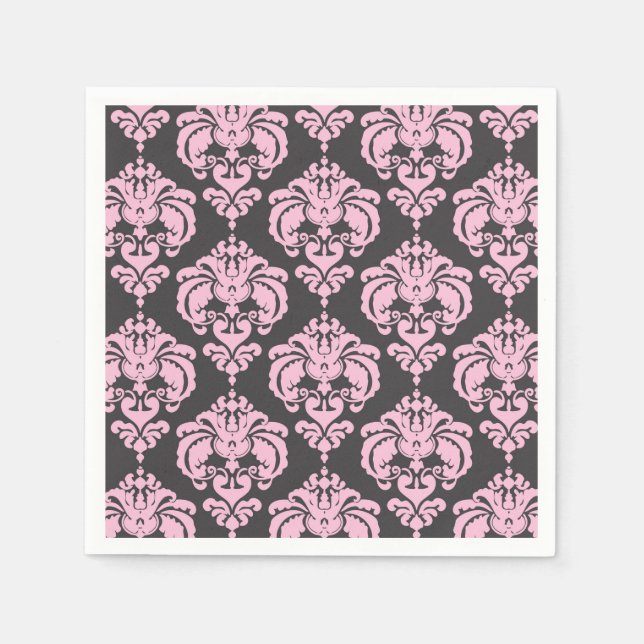 Light Pink Grey Damask Chic Pattern Elegant Party Napkin (Front)