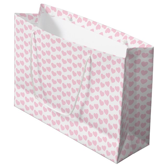 Light Pink Heart Pattern on White Large Gift Bag (Front Angled)