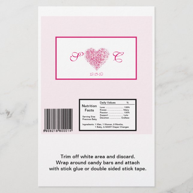 Light Pink Heart Wedding Hershey's Large Wrapper (Front)