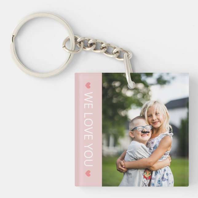 Light Pink Hearts We Love You Photo Key Ring (Front)