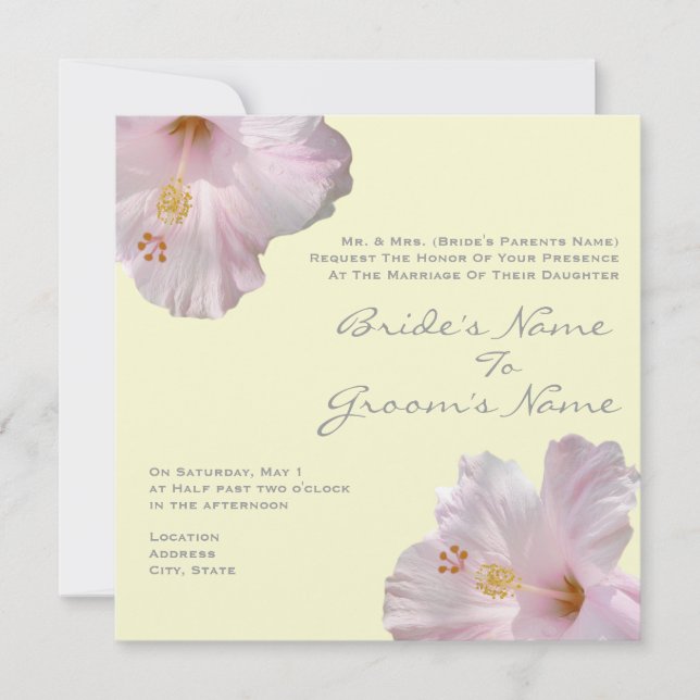 Light Pink Hibiscus Wedding Invitation (Front)