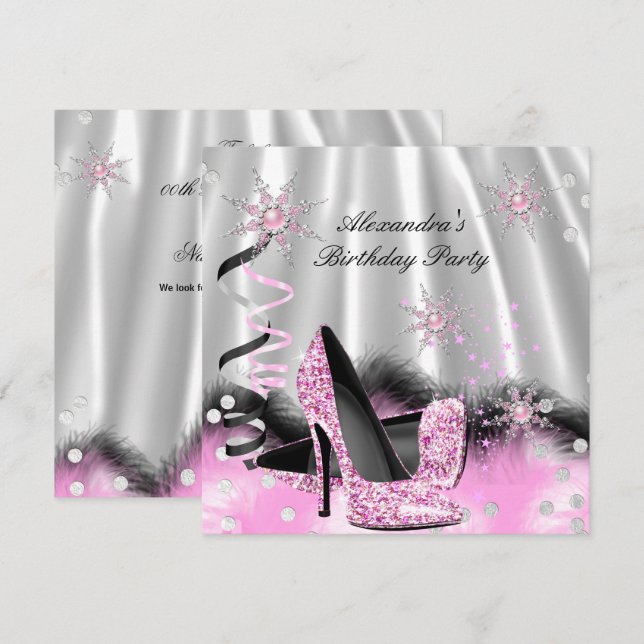 Light Pink High Heels Silver Birthday Party Invitation (Front/Back)
