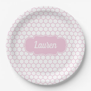 Light Pink Honeycomb Custom Monogram Paper Plate