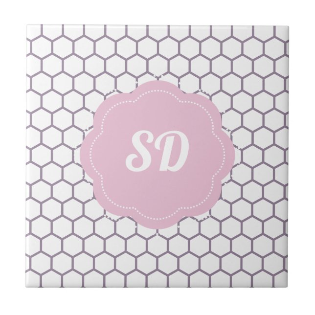 Light Pink Honeycomb Hexagon Custom Monogram Tile (Front)