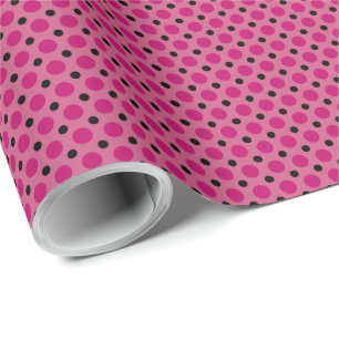 Light Pink, Hot Pink and Black polka dots Wrapping Paper