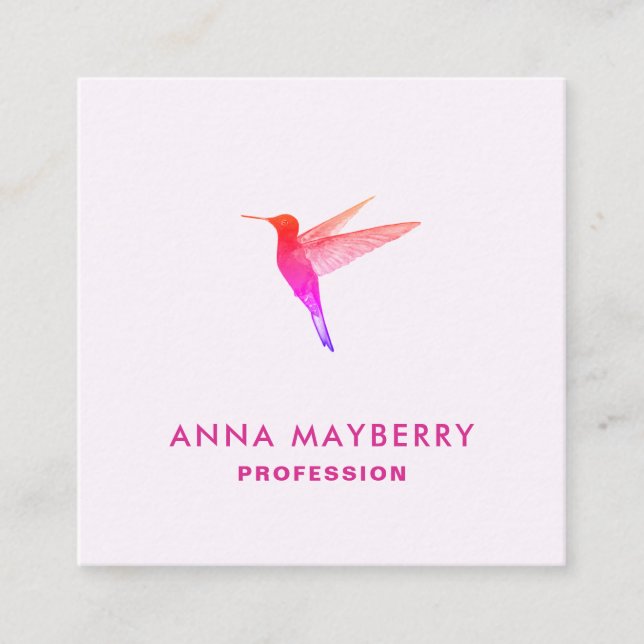 Light Pink Hummingbird Square Business Card (Front)