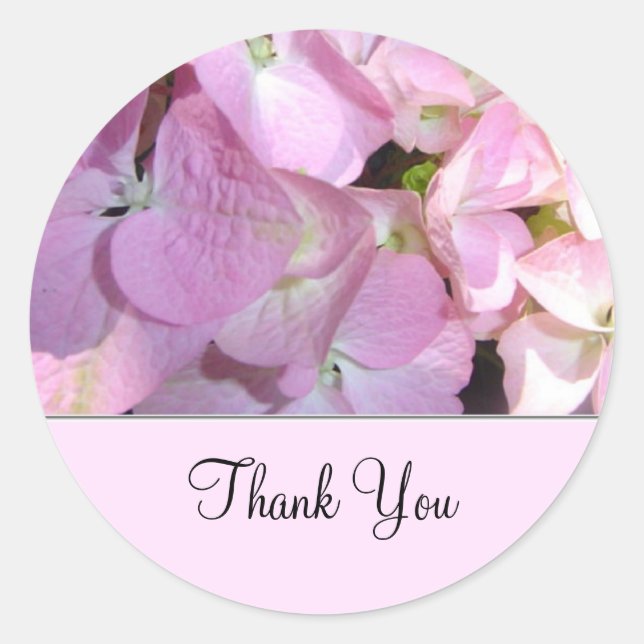 Light Pink Hydrangea Thank You Classic Round Sticker (Front)