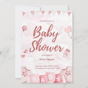 Light Pink Illustrative Watercolor Childish Modern Invitation