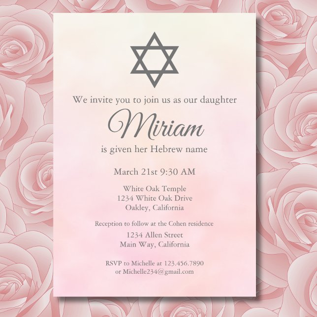 Light Pink Jewish Baby Naming Ceremony Simchat Bat Invitation (Creator Uploaded)