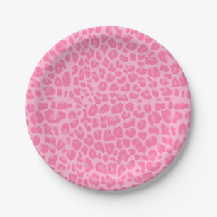Light pink leopard print pattern paper plate