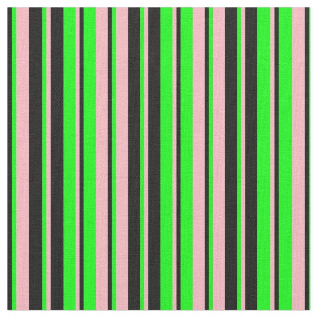 Light Pink, Lime, and Black Lines/Stripes Pattern Fabric (Close Up)