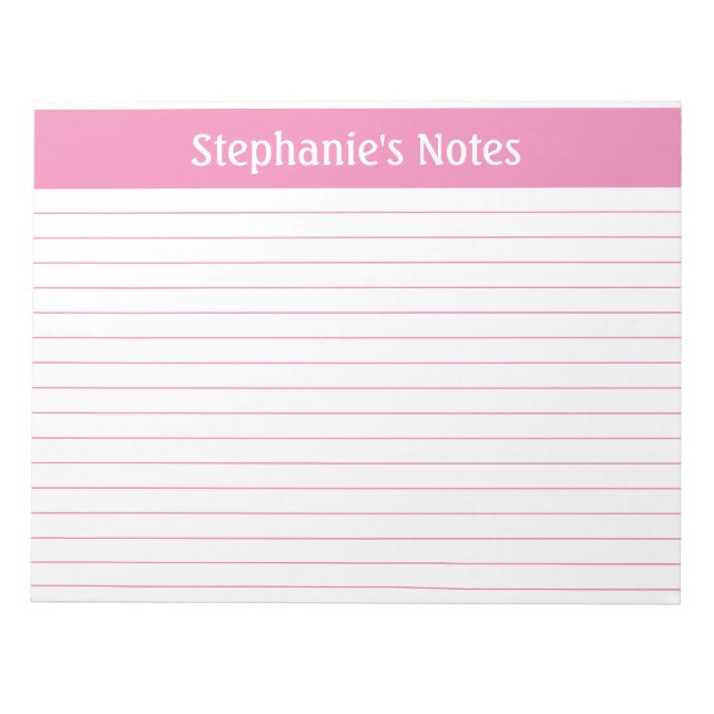 Light Pink Lined 11 x 8.5 Landscape Personalised Notepad (Front)