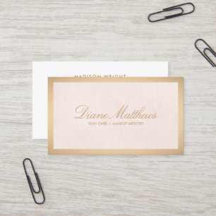 Light Pink Linen , Rose Gold Border Skin Care Spa Business Card