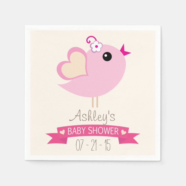 Light Pink Love Bird Baby Shower Napkin (Front)