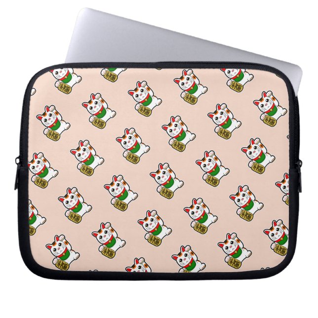 Light Pink Lucky Cat Pattern Laptop Sleeve (Front)