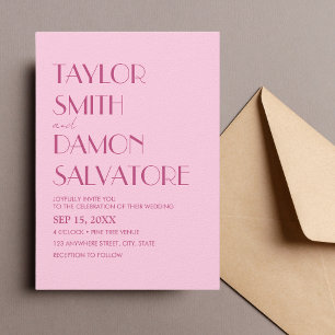 Light Pink Magenta Bold Retro Unique Wedding Invitation