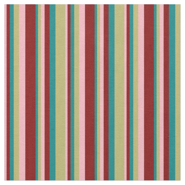 Light Pink, Maroon, Teal & Dark Khaki Coloured Fabric (Close Up)