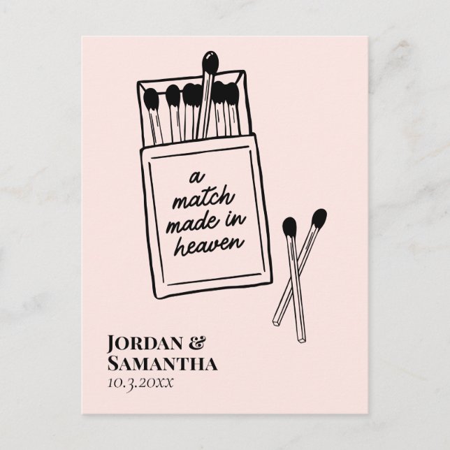 Light Pink Match Made in Heaven Save the Date Postcard (Front)
