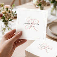 Light Pink Minimalist Monogram Wedding Napkins