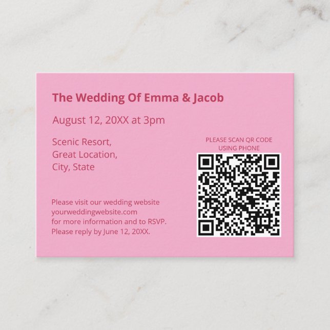 Light Pink Modern Wedding QR Code Enclosure Card (Front)