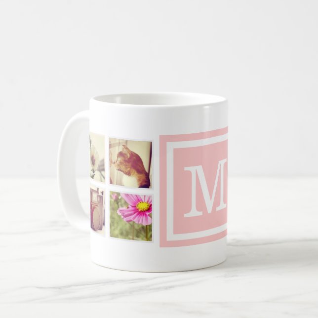 Light Pink Monogram Instagram Photo Collage Mug (Front Left)