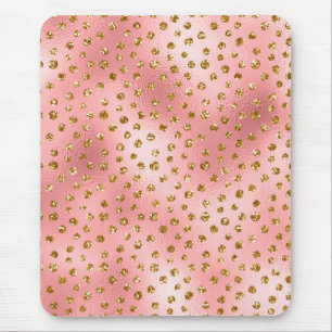 Light Pink Ombre & Gold Glam Glitter Polka Dots Mouse Mat