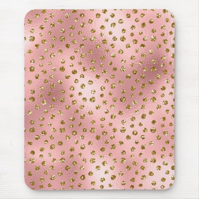 Light Pink Ombre & Gold Glam Glitter Polka Dots Mouse Mat (Front)