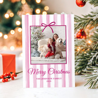 Light Pink Painted Stripes Merry Christmas Photo Holiday Card