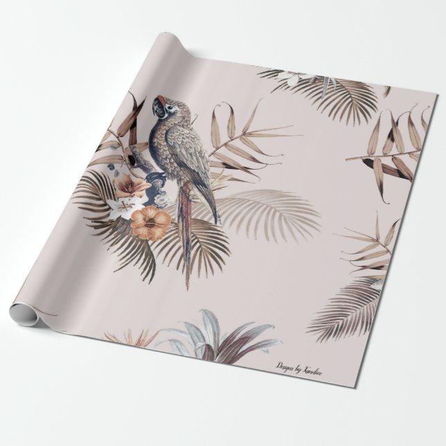Light Pink Parrot Pattern Wrapping Paper (Unrolled)