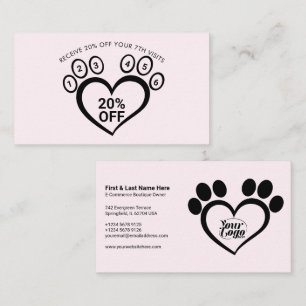 Light Pink Paw Pet Grooming Vet Loyalty Business Card