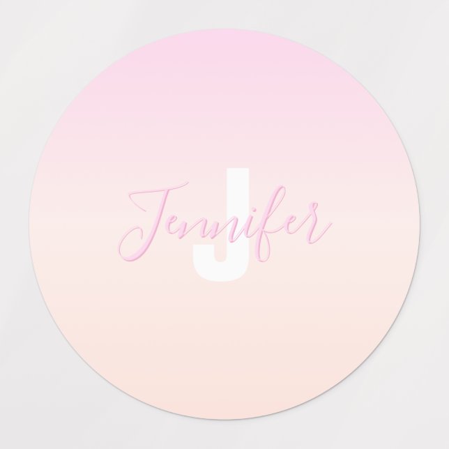 Light Pink & Peach Gradient Ombre Name & Monogram  (Design 1)