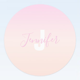 Light Pink & Peach Gradient Ombre Name & Monogram 