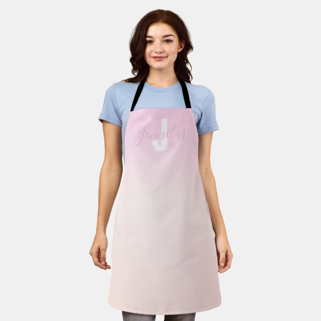 Light Pink & Peach Gradient Ombre Name & Monogram  Apron (Worn)