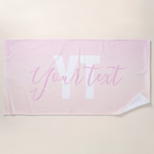 Light Pink & Peach Gradient Ombre Name & Monogram Beach Towel