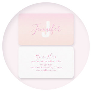 Light Pink & Peach Gradient Ombre Name & Monogram  Business Card