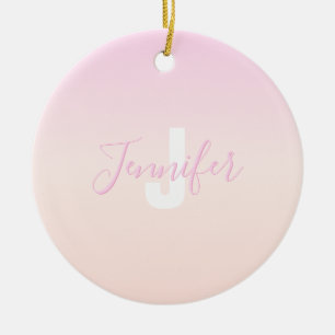 Light Pink & Peach Gradient Ombre Name & Monogram Ceramic Tree Decoration