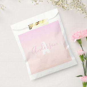 Light Pink & Peach Gradient Ombre Name & Monogram Favour Bags