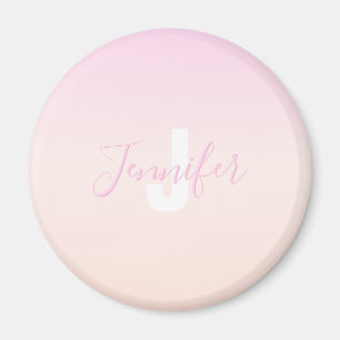 Light Pink & Peach Gradient Ombre Name & Monogram  Magnet