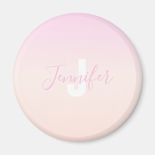 Light Pink & Peach Gradient Ombre Name & Monogram  Magnet (Front)